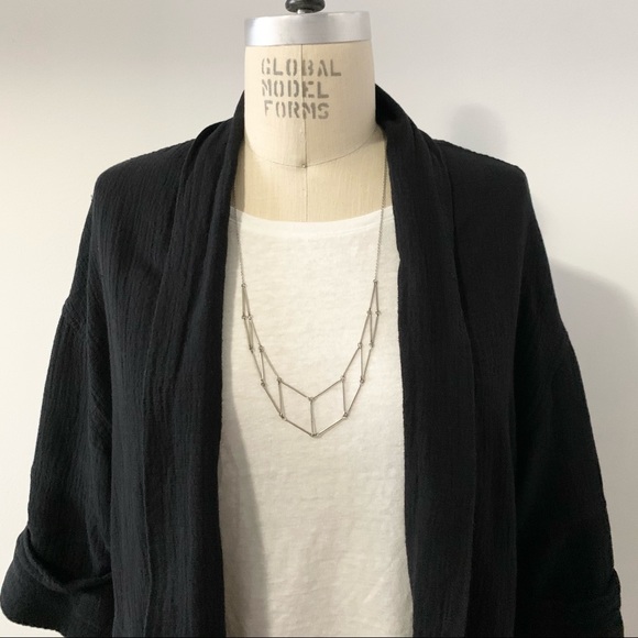 Minimal Silvertone Long Ladder Necklace - Picture 2 of 5